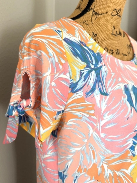 Caribbean Joe Dresses & Skirts - Caribbean Joe Pink & Blue Tropical Print Tie-Sleeve Dress / Cover Up